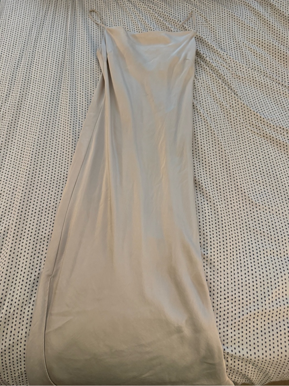 Express Satin Slip Midi Dress in Light Beige